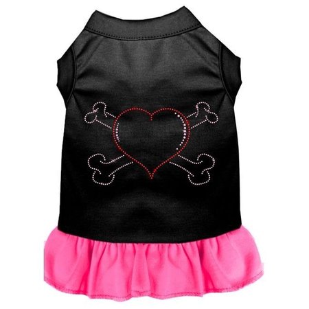 PETPAL Rhinestone Heart & Crossbones Dress; Black with Bright Pink - Medium - Size 12 PE908608